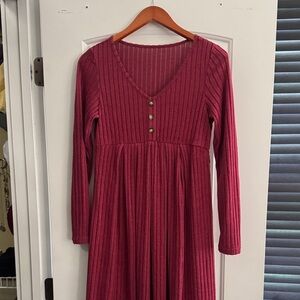 Maternity Ribbed V-Neck Long Sleeve Sweater Dress in Red
